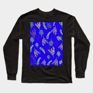 Blue Festive Leaf Design for Christmas and Seasonal Holidays Long Sleeve T-Shirt